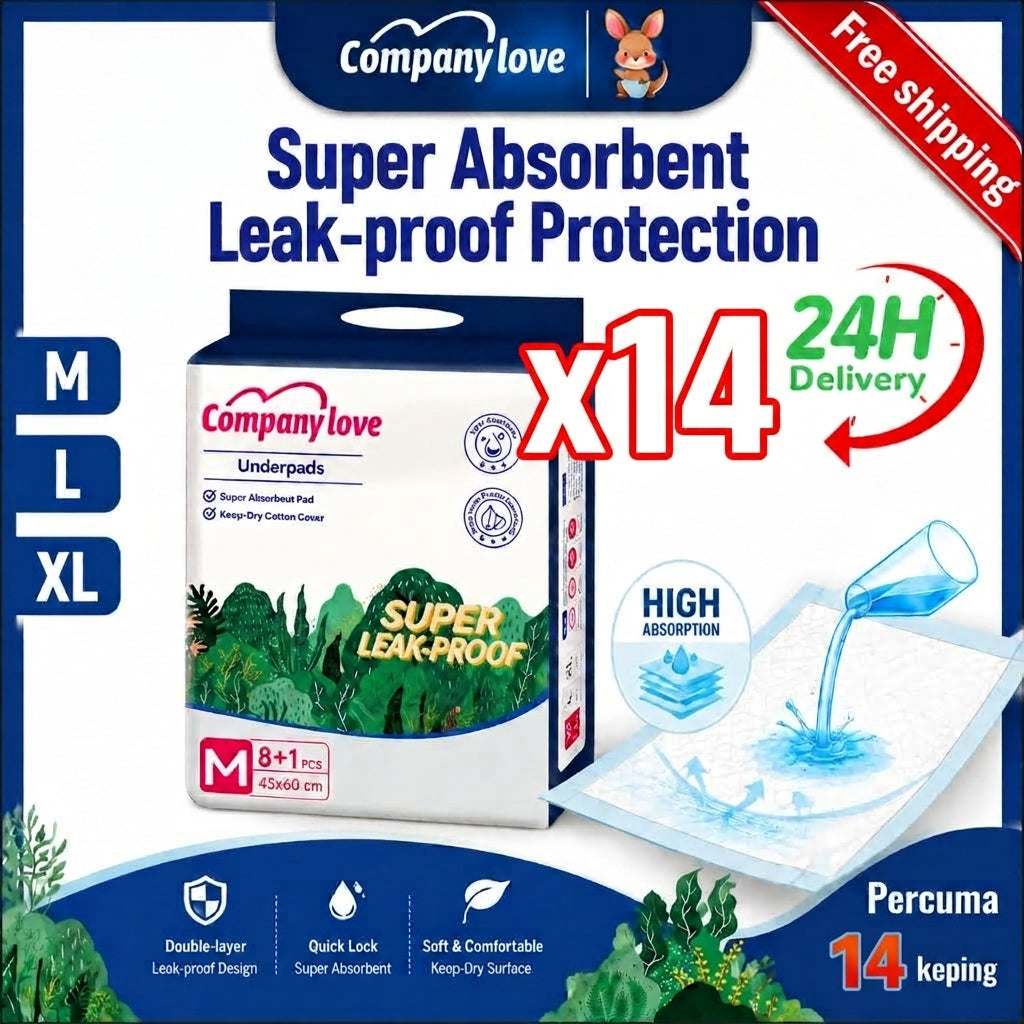[LUZON Free shipping] Company love Disposable Underpad Incontinence pad 9 Pieces × 14 Packs, M–XL
