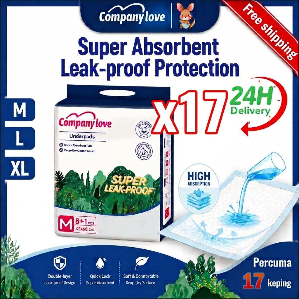 [LUZON Free shipping] Company love Disposable Underpad Incontinence pad 9 Pieces × 17 Packs, M–XL