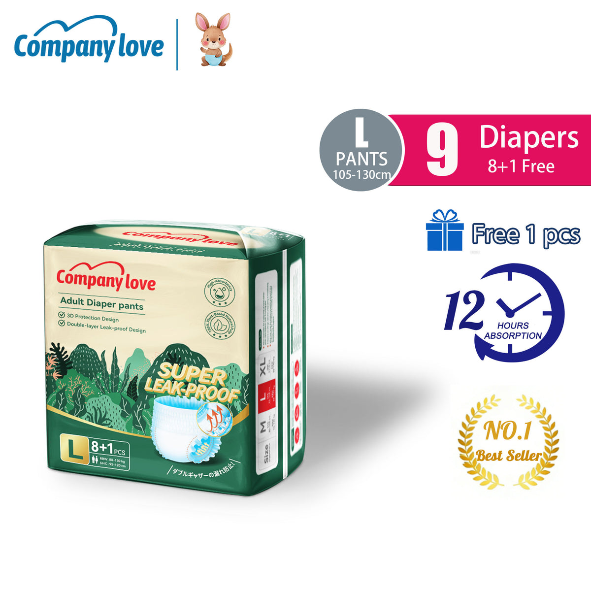 [Free shipping] Company Love Adult Diaper Strong absorption S/M/L/XL/XXL(9pcsx9packs) Pants Leak-Proof