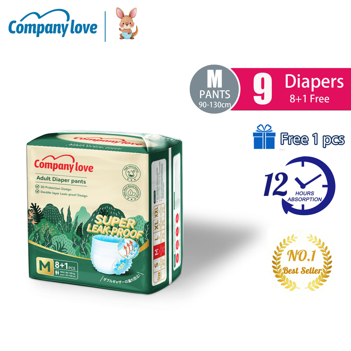 [Free shipping] Company Love Adult Diaper Strong absorption S/M/L/XL/XXL(9pcsx9packs) Pants Leak-Proof